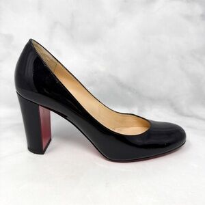 Christian Louboutin Lady Gena 85 Patent Leather Block Heel Pump Black Minimalist